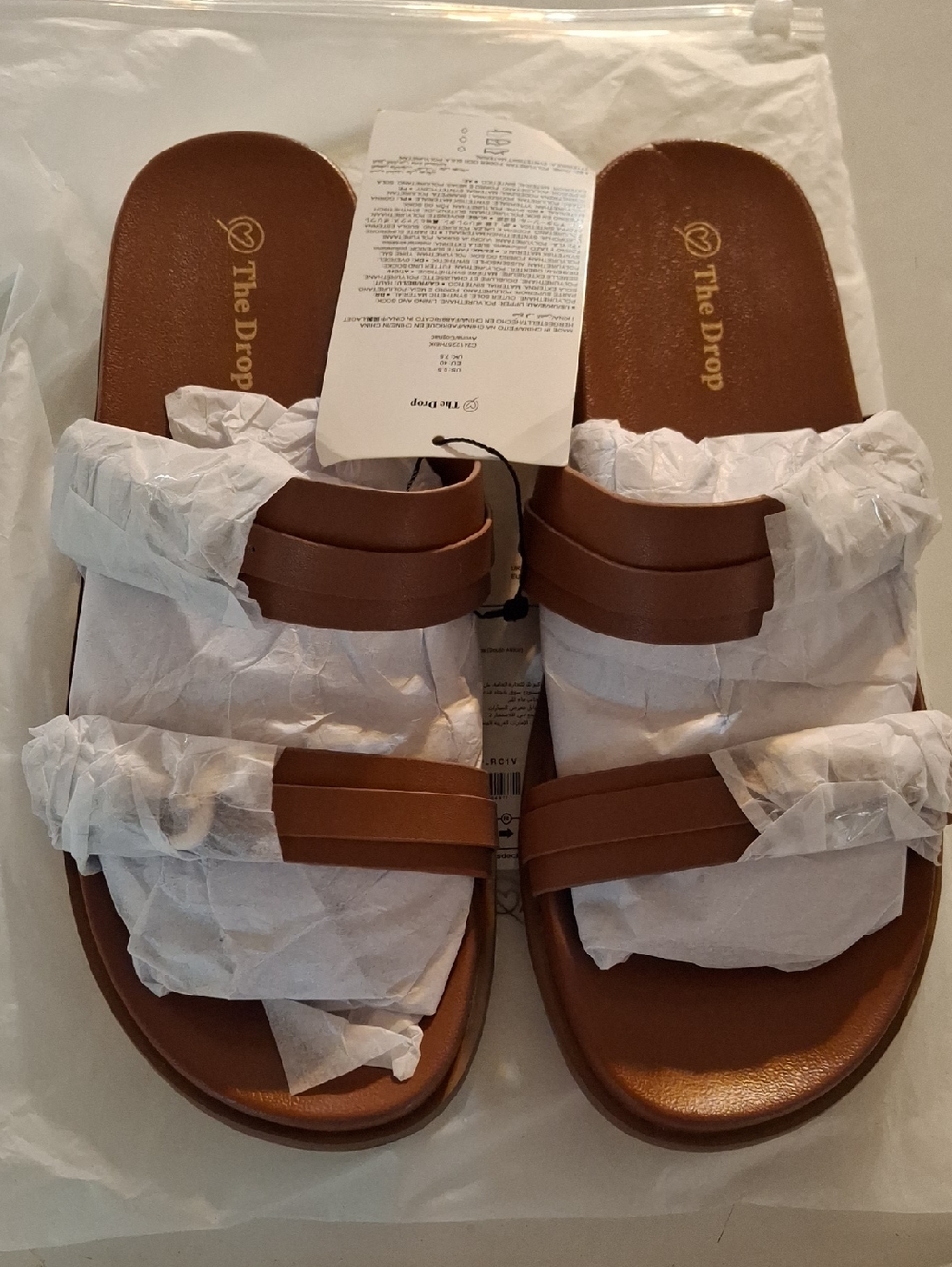 The Drop Brown Double-Strap Slide Sandals Size 9.5
